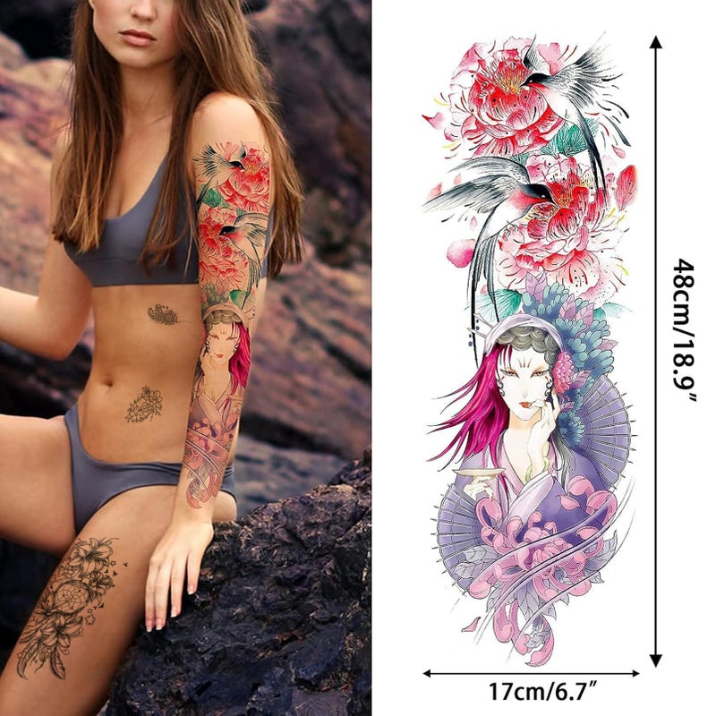 Aresvns Full Arm Temporary Tattoo for Women(L19â€œxW7â€) Sleeve Tattoo Flowers,Waterproof Realistic Fake Tattoo for BBQ Pool Beach Party - Image 2